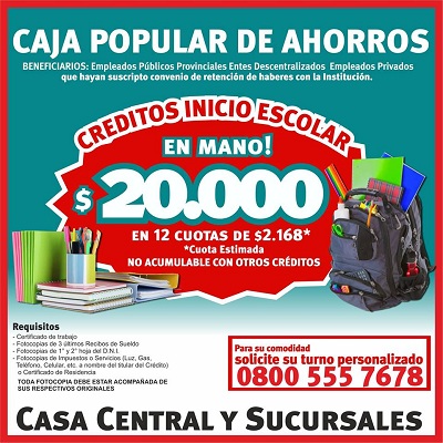 Caja Popular de Ahorros | Creditos Inicio Escolar